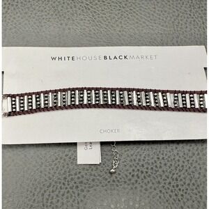 White House Black Market Choker Necklace Genuine Leather Silver Tone New Tags